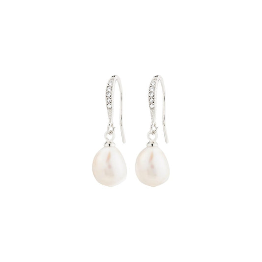 Jasmin Pearl Earrings - Silver Plated - White