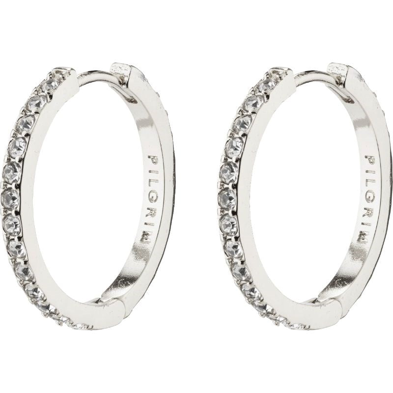 Ebna Medium Crystal Hoops - Silver Plated