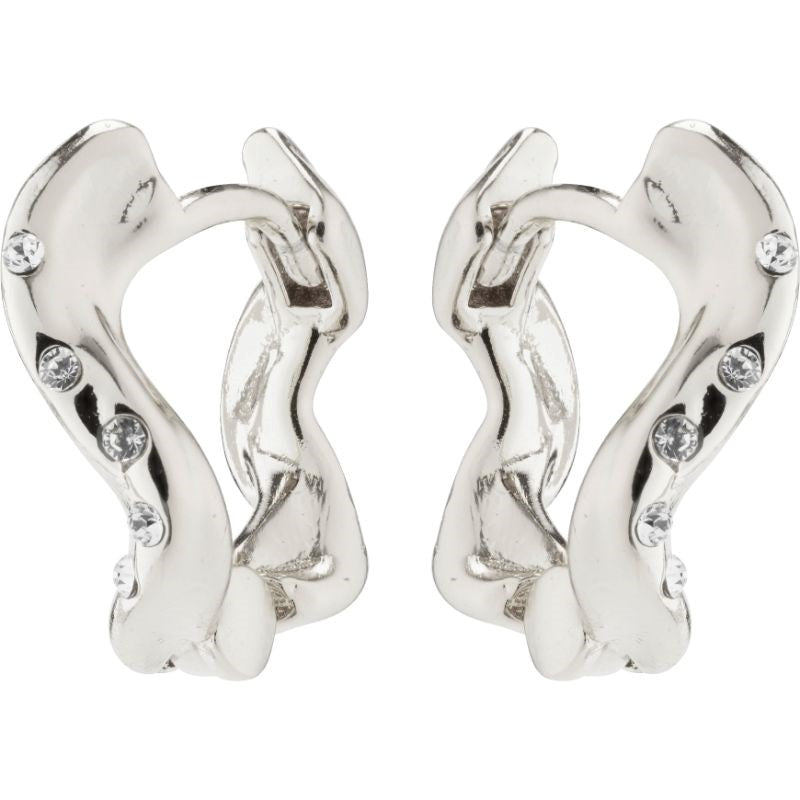 Evra Recycled Organic Shaped Crystal Hoops - Silver Plated