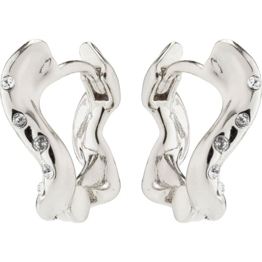 Evra Recycled Organic Shaped Crystal Hoops - Silver Plated