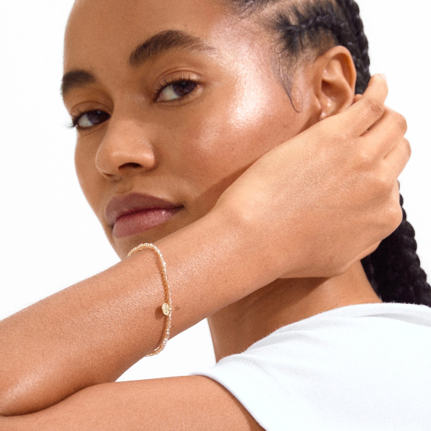 Woman with beaded bracelet on wrist