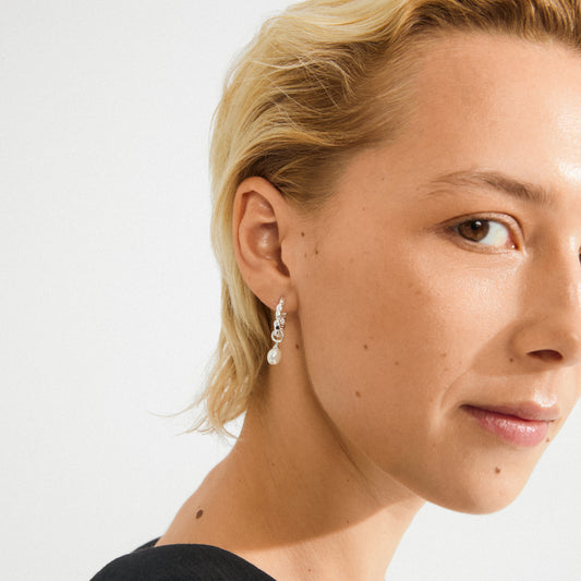 Shift Pearl Earrings - Silver Plated