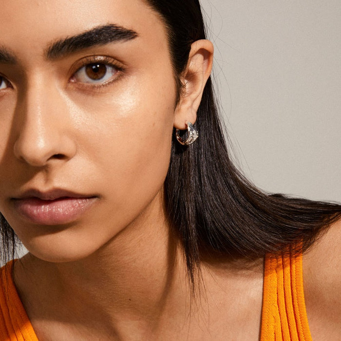 Pia Organic Shape Crystal Hoop Earrings - Silver Plated