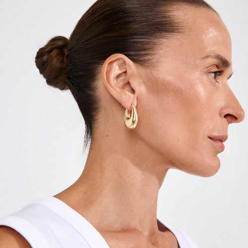 Autumn Chunky Retro Hoop Earrings - Gold Plated