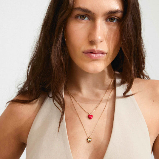 Maeve Recycled Necklace 2 In A Set - Gold Plated - Red