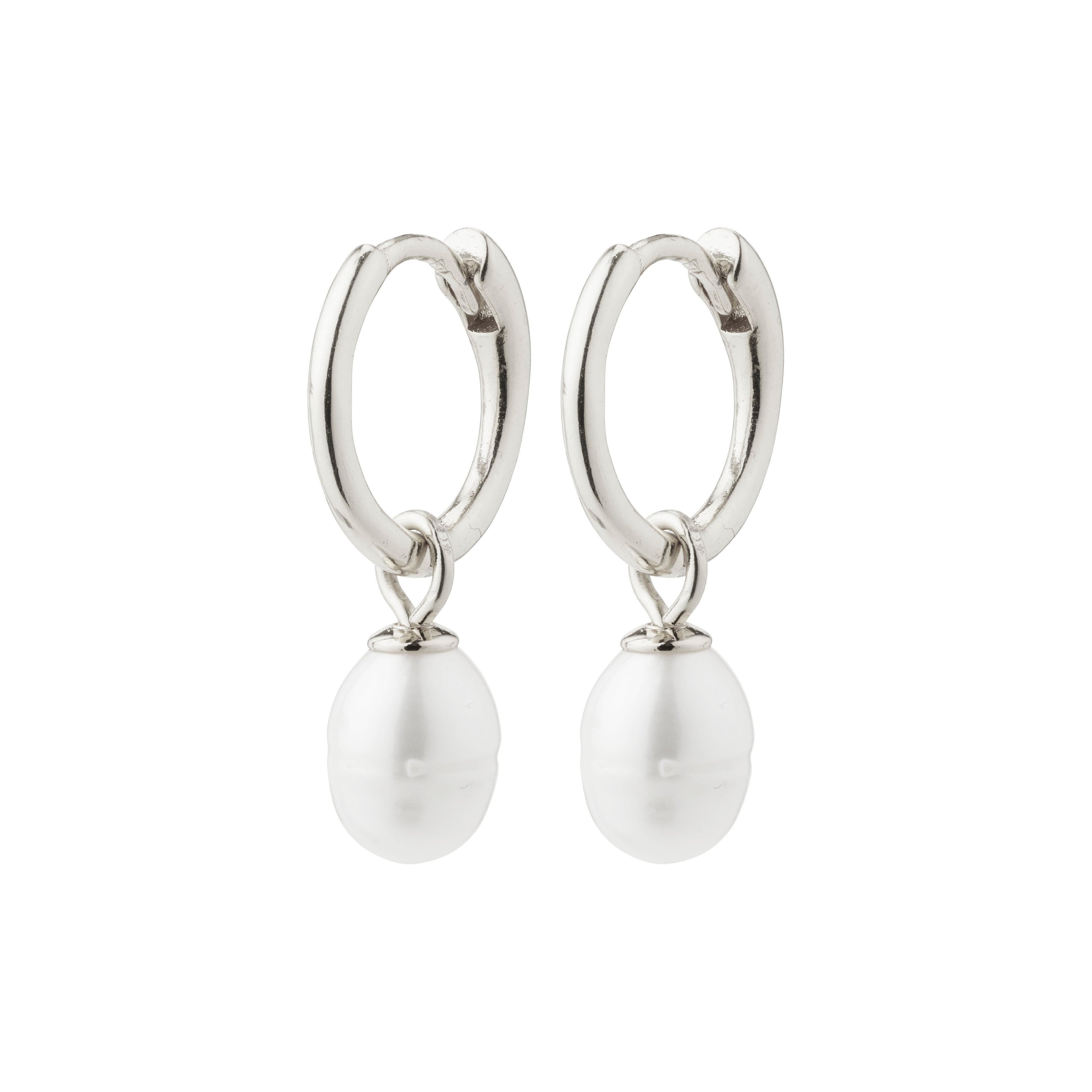 Berthe Recycled Pearl Hoop Earrings - Silver Plated