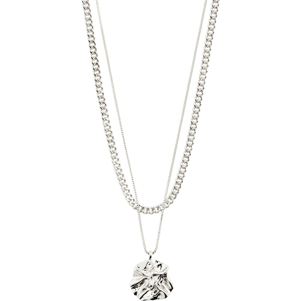 Willpower Curb Chain and Coin Necklace 2-In-1 Set - Silver Plated