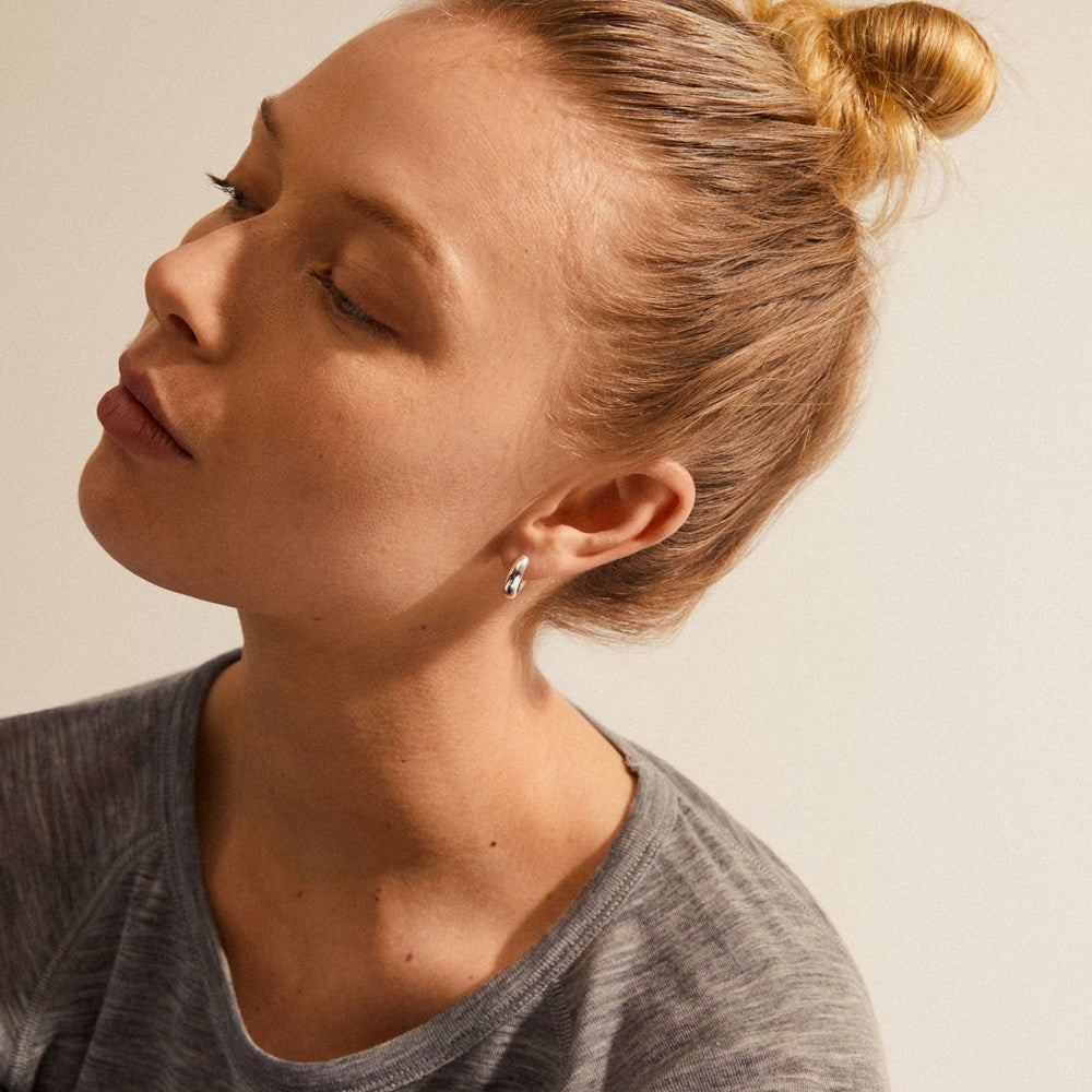 Aica Recycled Chunky Huggie Hoop Earrings - Silver Plated