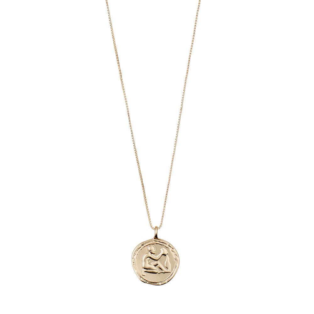 Aquarius Zodiac Sign Necklace - Gold Plated - Crystal
