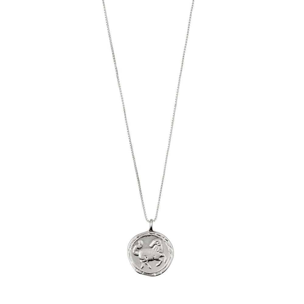 Aries Zodiac Sign Necklace - Silver Plated - Crystal