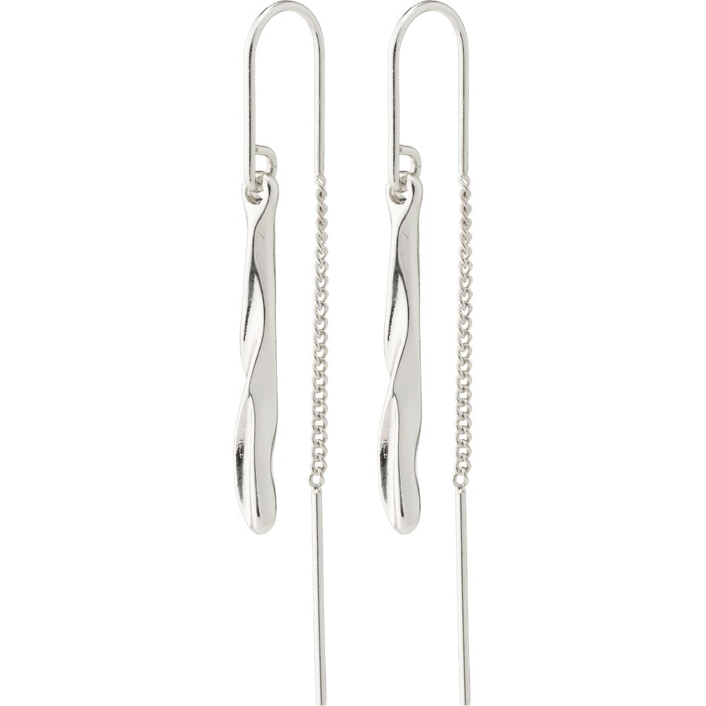 Alberte Teardrop Pendant Chain Earrings - Silver Plated
