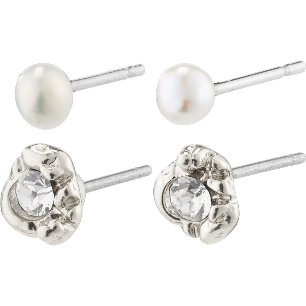Tina Recycled Crystal & Pearl Studs - Silver Plated