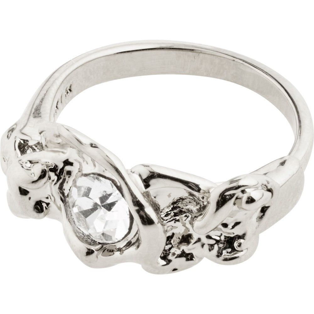 Tina Recycled Organic Shape Crystal Ring - Silver Plated