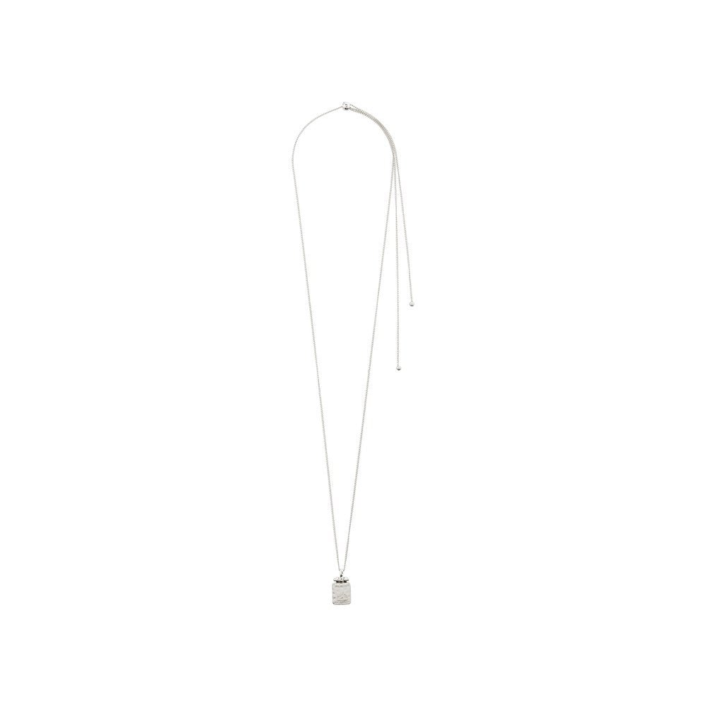 MSF Square Hammered Pendant Necklace - Silver Plated