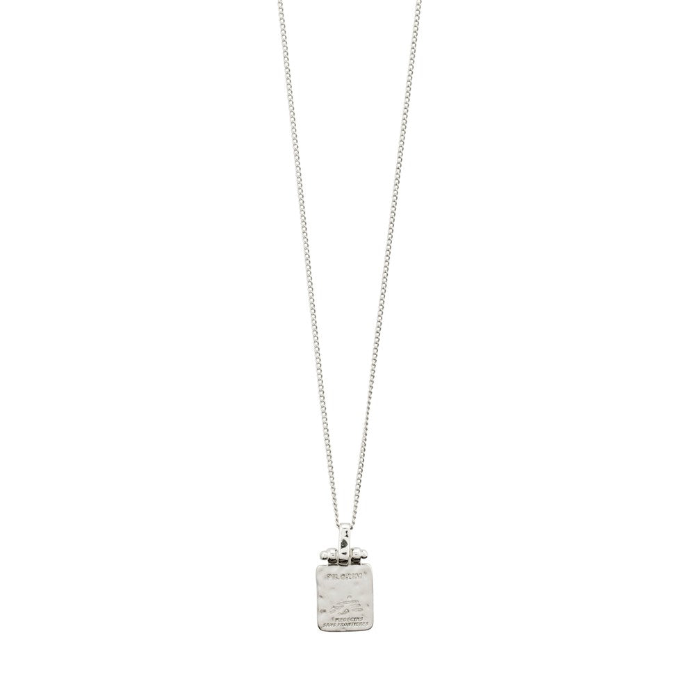 MSF Square Hammered Pendant Necklace - Silver Plated